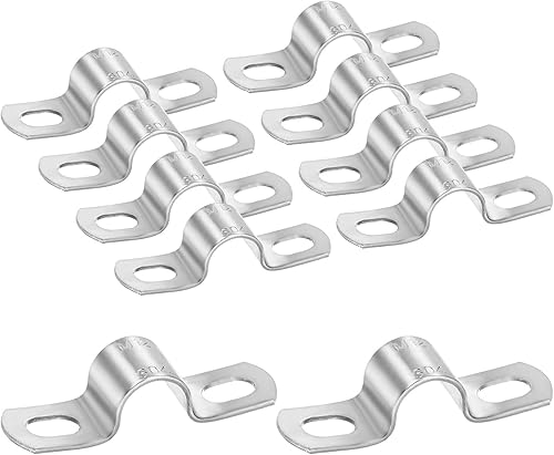 Miniatura 24 de Paquete de 10 abrazaderas de conducto, correa rígida de tubo de acero inoxidable 304 de 1-3/4 pulgadas M45 U con 2 agujeros