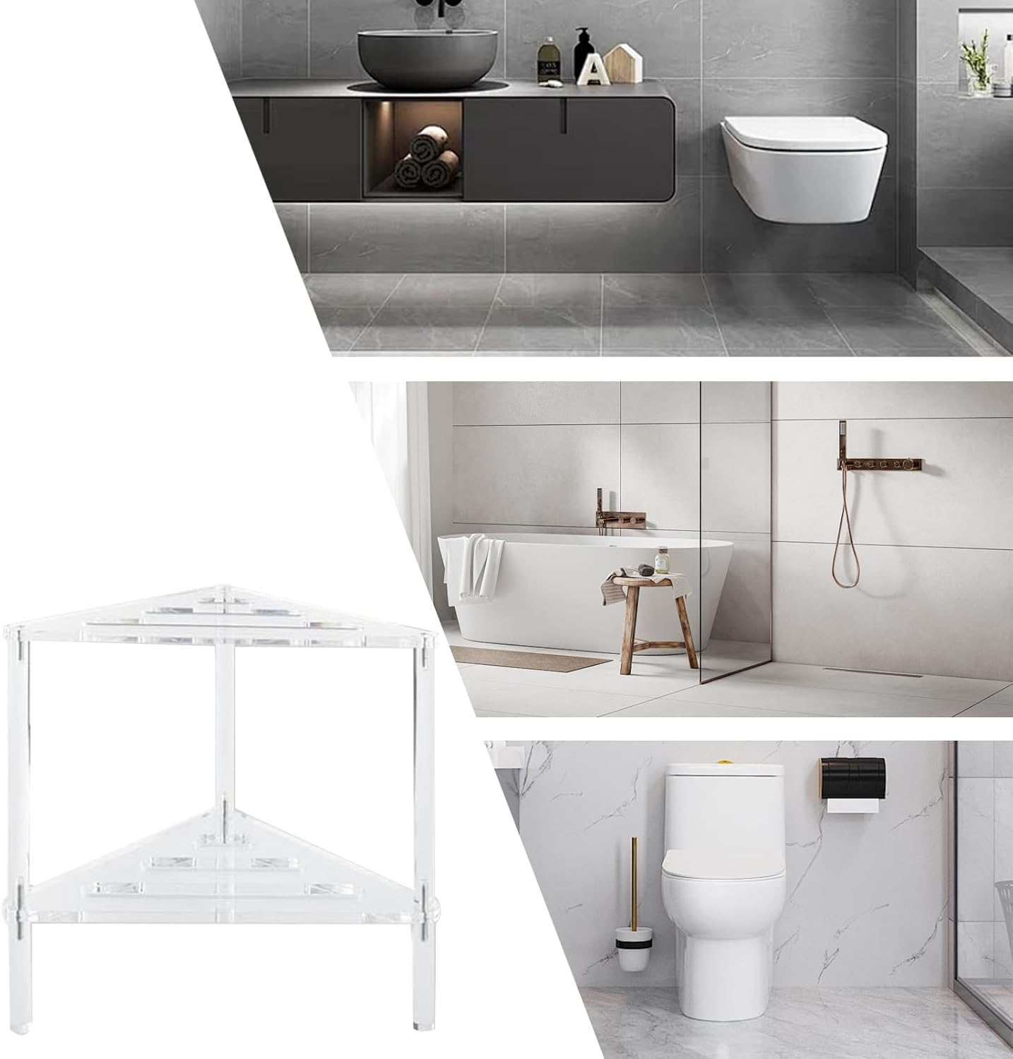 コーナーバスシート - 三角形シャワーフットレスト、透明な滑り止めスタンド | 2層の安定した構造デザイン、コンパクトなベンチセット