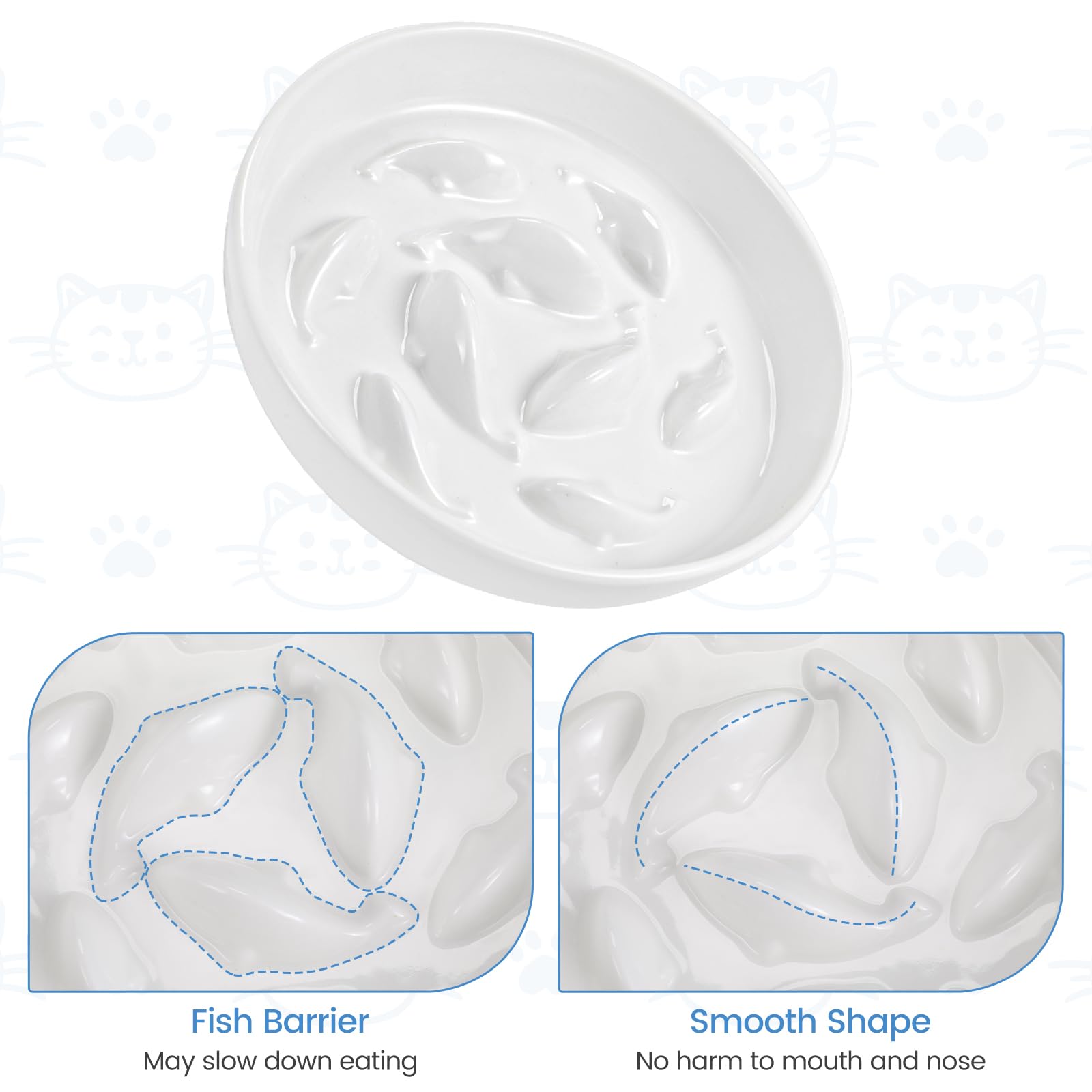 Comedero Lento de Cerámica para Gatos – Cuenco Elevado Antivómitos (8 cm), Diseño Interactivo para Comer Más Despacio, Fácil de Limpiar y con Borde Antiderrames