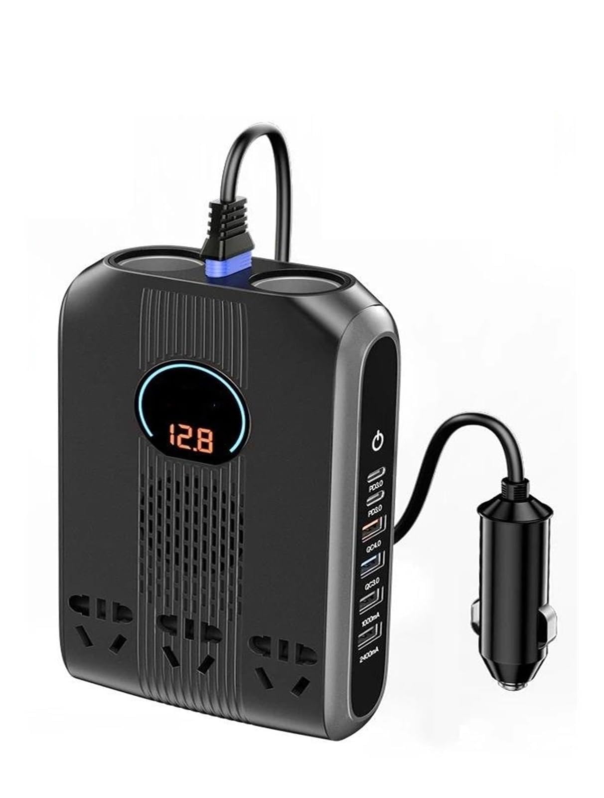 Inversor De 300W 12v 220v Sinus Multi USB C QC4.0 PD3. Carga Rápida Encendedor Divisor Portátil Cargador Coche Transformador Inversor Onda Pura
