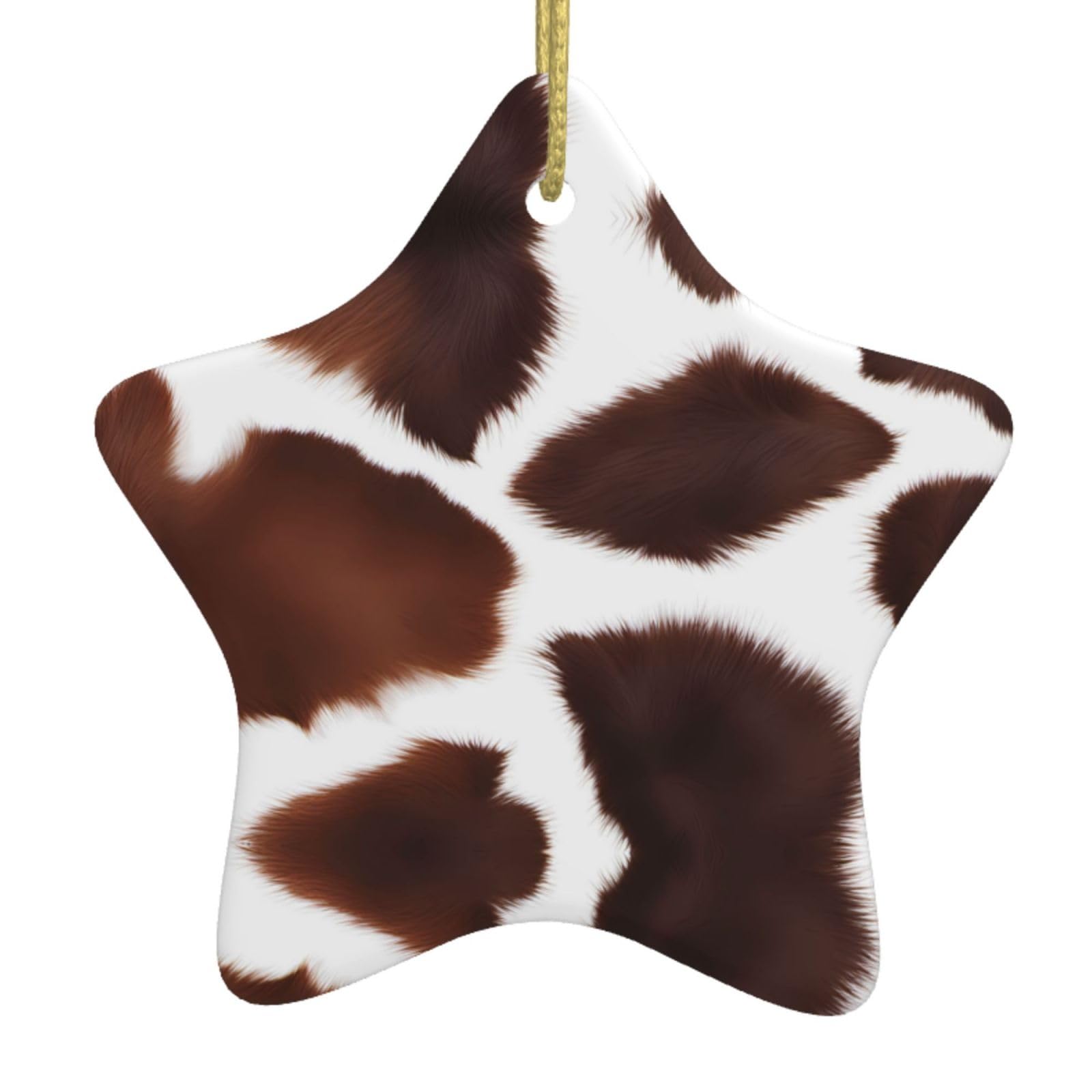 White Brown Cowhide Prints Christmas Ceramic Star Pendant : Suitable for Christmas Decorations in Shopping malls, Homes