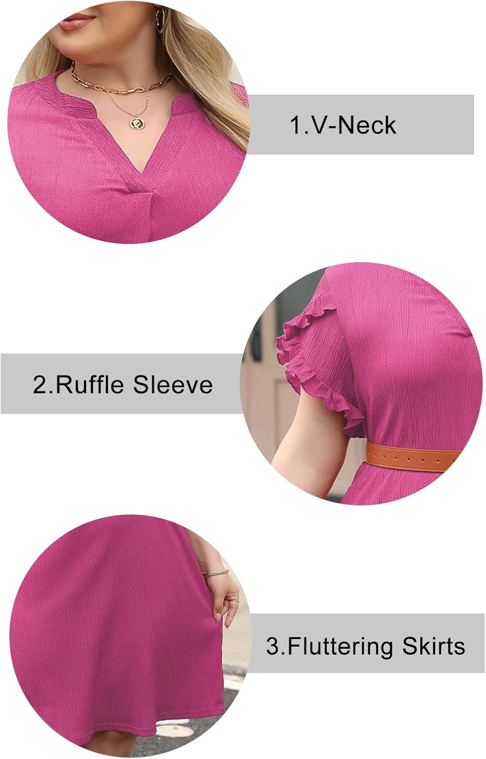 Celkuser Plus Size Summer Casual Dresses for Women V Neck Ruffle Cap Short Sleeve Flowy Midi Dress with Pocket - Image 5