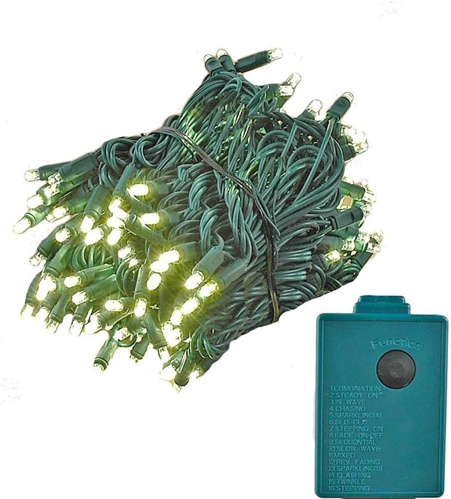 Novelty Lights 46.5 Feet 140 Light LED Chasing Christmas String, 16 Function Controller, Red on Green Wire, UL Listed for Indoor/Outdoor Use