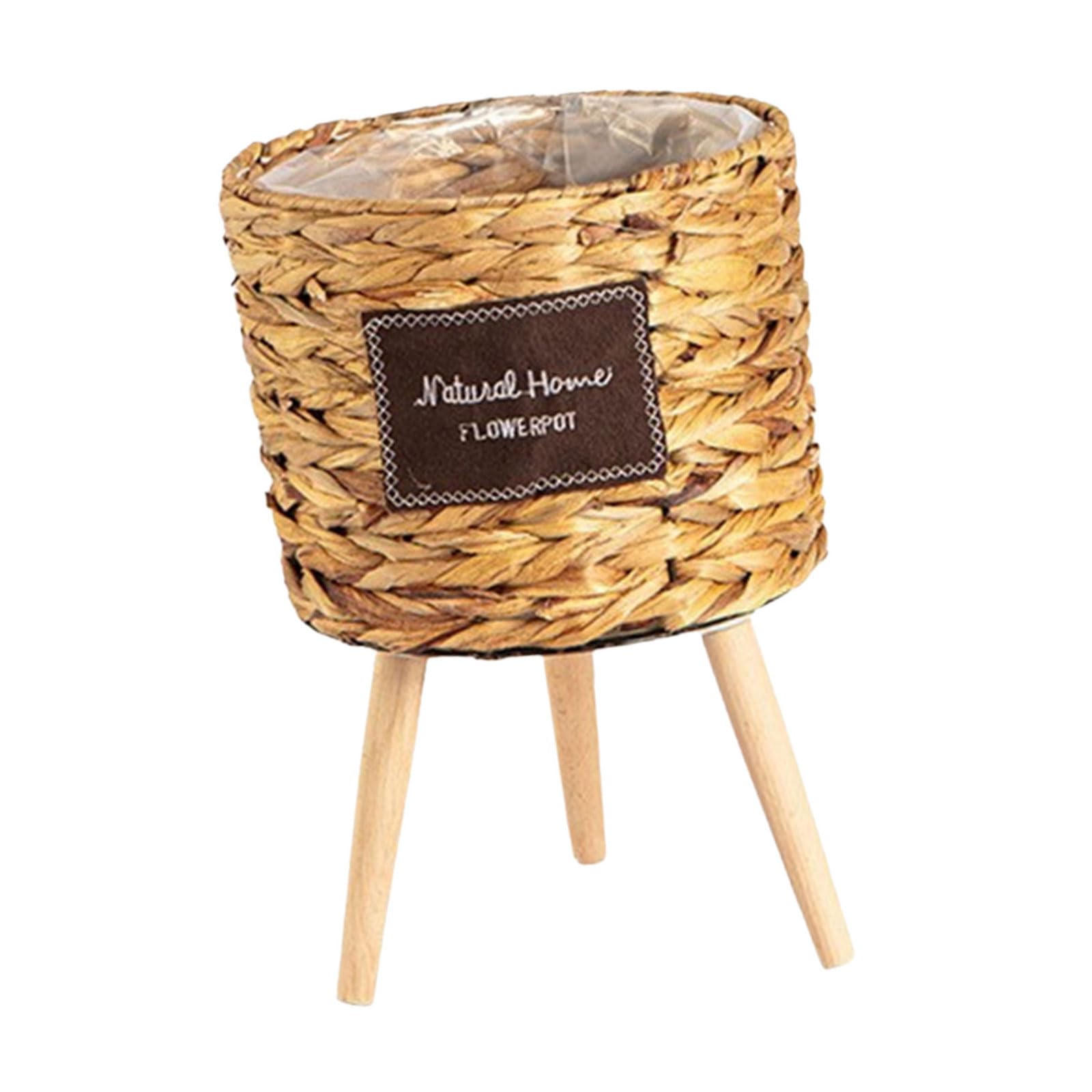 Yueler B Gourd Grass Plant Holder Stool With 3 Wood Legs Alcony Flower Pots Display Rack Planter Asket For Indoor And Outdoor