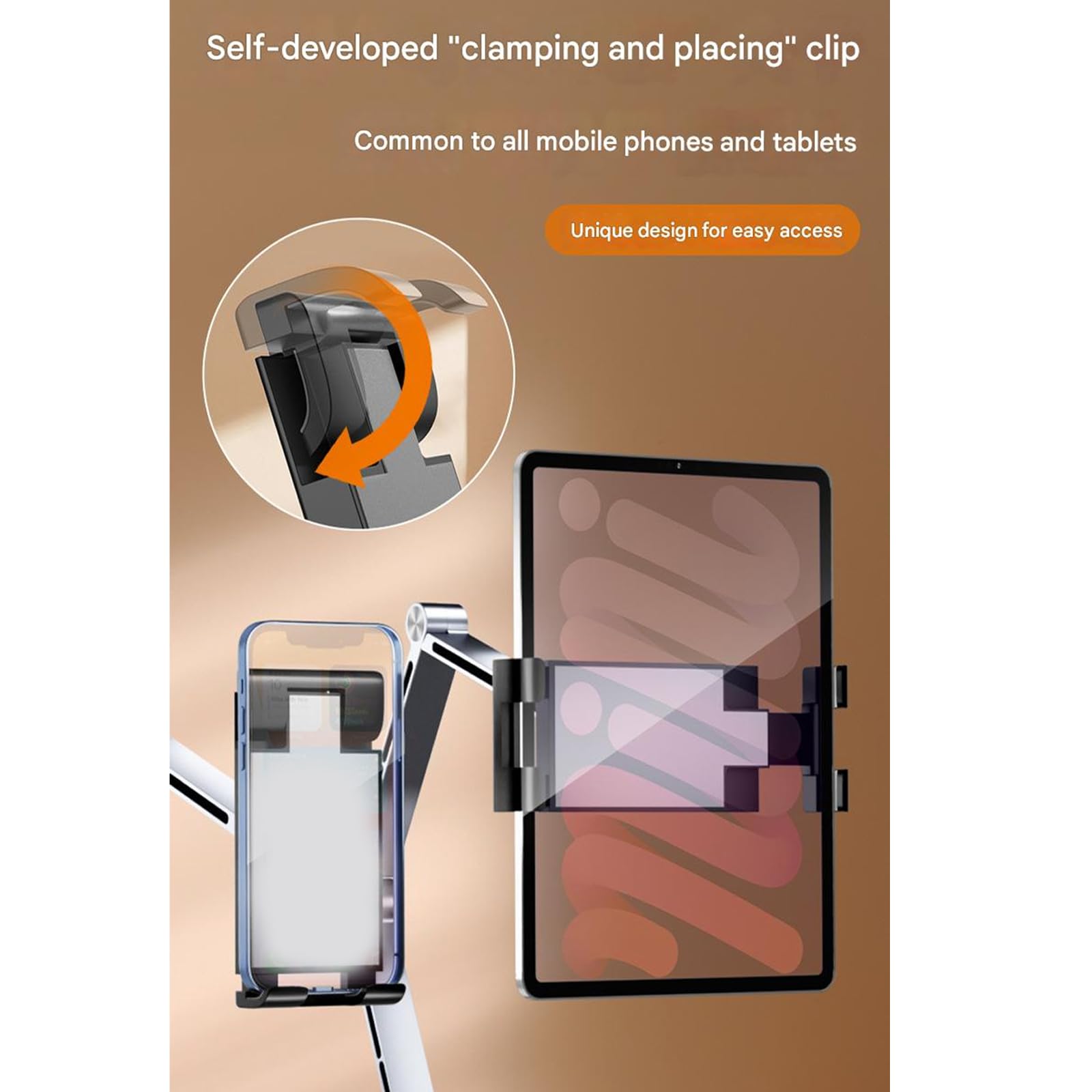 Universals - Supporto girevole per tablet e telefono, per schermi da 4 a 12,9 pollici, con struttura leggera in alluminio