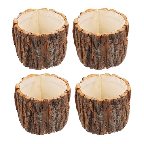 balacoo 4pcs Rustic Bark Flower Buckets Water Resistant Plant Vase Container for Flower Arrangements for Balcony Garden Decor Versatile Wood Planter Pot