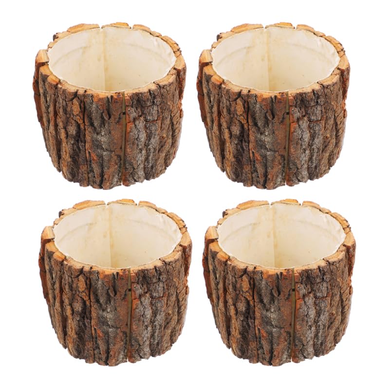 Image of balacoo 4pcs Rustic Bark Flower Buckets Water Resistant Plant Vase Container for Flower Arrangements for Balcony Garden Decor Versatile Wood Planter Pot