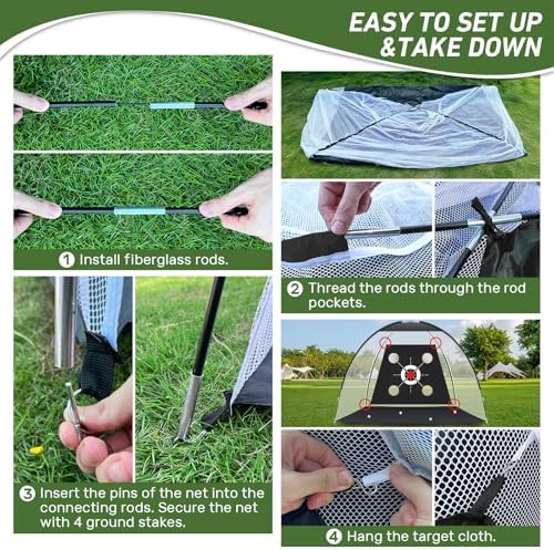 KLAODOT Golf Net with Practice Mat,Golf Hitting Aid Nets 10x7FT for Backyard Driving Chipping Training Swing with Target Mat Balls for Outdoor Indoorļ¼Gifts for Men Dad Him and Golfer - 2