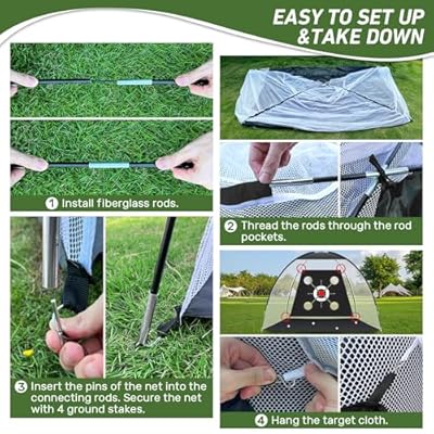 Golf Net with Practice Mat,Golf Hitting Aid Nets 10x7FT for Backyard Driving Chipping Training Swing with Target Mat Balls for Outdoor Indoor,Gifts for Men Dad Him and Golfer