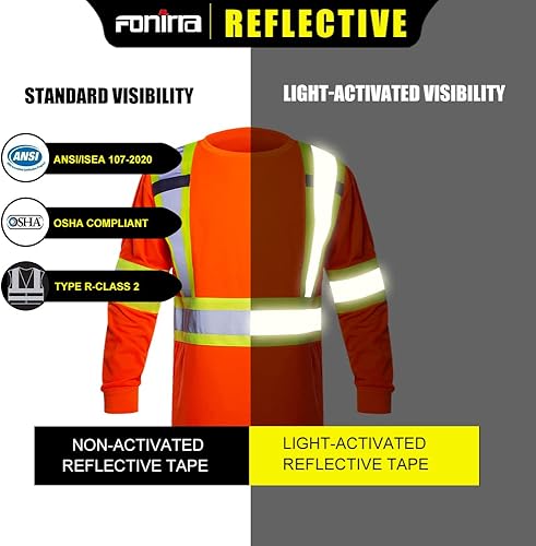 Miniatura 6 de FONIRRA Paquete de 3 camisetas de seguridad de manga larga reflectantes de alta visibilidad, camisa de trabajo de construcción ANSI clase 2 para