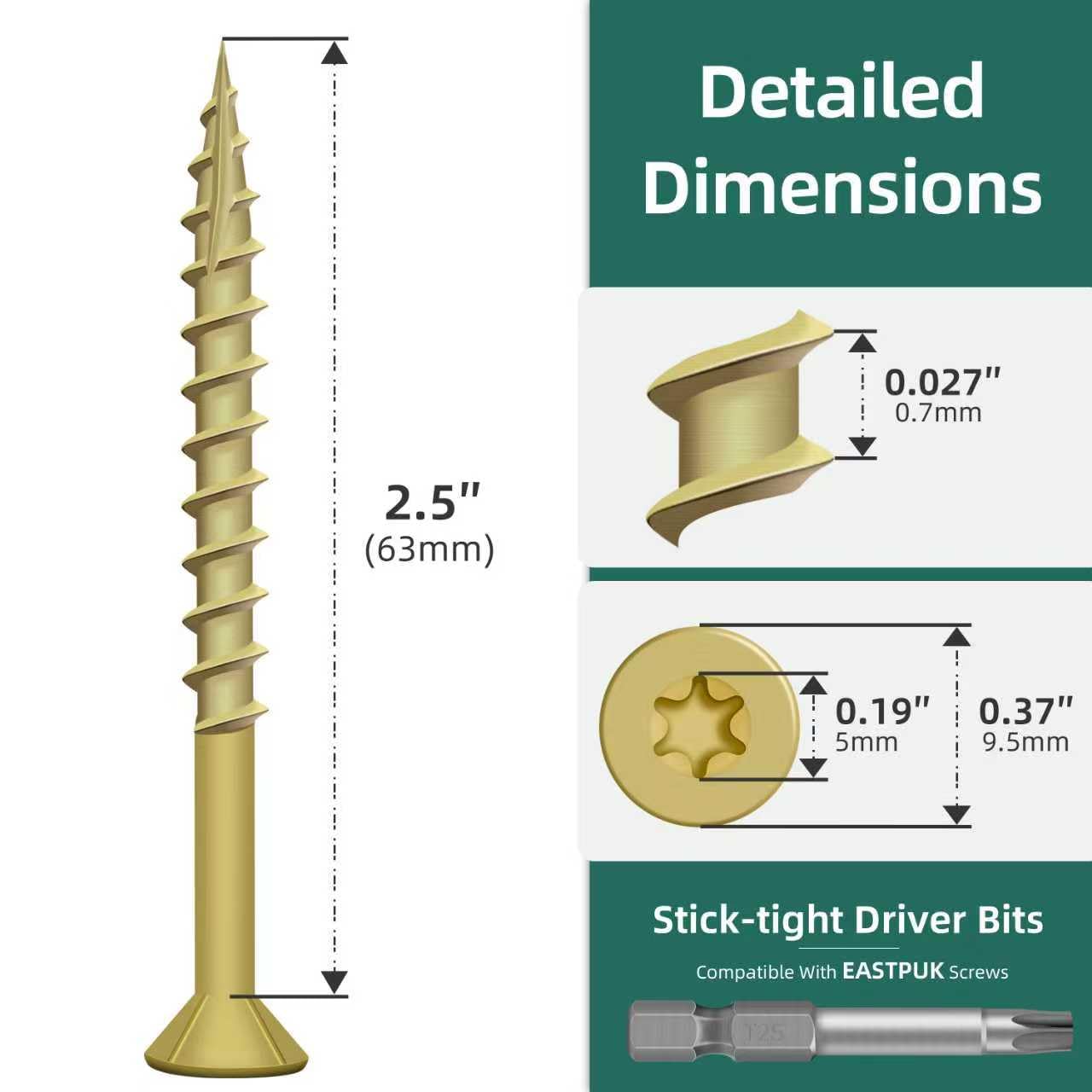 Deck Screws 2-1/2 Inch, Wood Screws #10x2-1/2, 378 PCS 5lb, Rust Resistant Exterior Epoxy Coated Outdoor Decking Screws, Torx/Star Drive Head Deck Screw, T25 Star Bit Included, Tan by EASTPUK