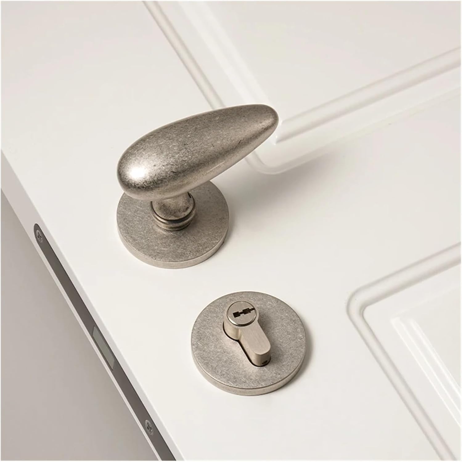 Brass Door Lock Set Minimalist Ancient Silver Interior Bedroom Bathroom Dummy Privacy Passage Hidden(Access Lock)