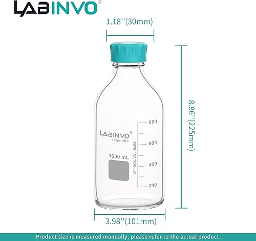 Vista 23 de Botellas redondas de vidrio, 12 piezas de botella de almacenamiento de reactivo de vidrio de borosilicato vol.3.4 fl oz con tapón de rosca GL45