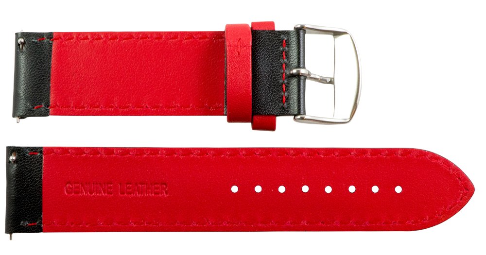 Clockwork Synergy, LLC 18mm Rally Perforated Smooth Black/Red Leather Interchangeable Watch Band Strap