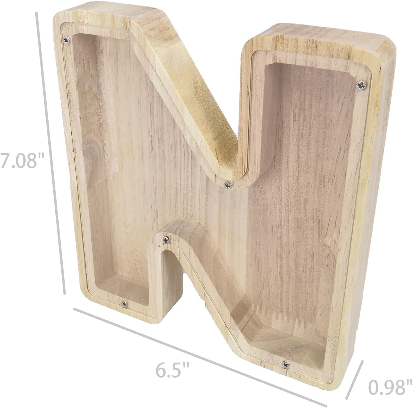 FixtureDisplays® First Name Initial Personalized 7" Tall Wooden Kids Letter Piggy Bank Custom Name Coin Bank, Wood Alphabet Letter Bank Money Box Birthday Home Decoration - Letter "N" 15553NEW-N-1D