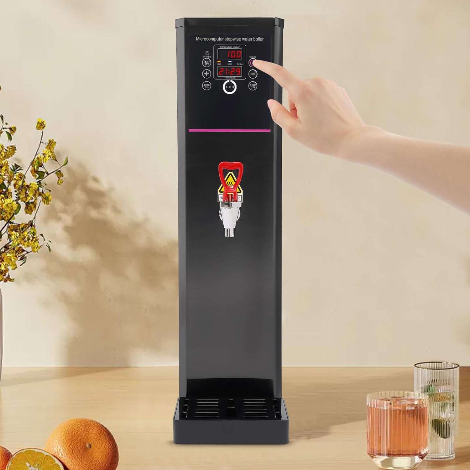 Electric Water Boiler, Step-Heating Commercial Hot Water Dispenser Fast Ready Water Boiler Machine Large Capacity 20L/5.28 gal for Tea Milk Restaurant Hotel Caterers, Restaurants, Black