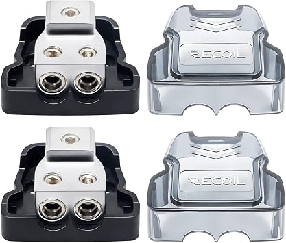 RECOIL 2-Way Power Distribution Block, 1 X 0/2/4 Gauge in / 2 X 4/8 Gauge Out Power Distribution Ground Distributor Block for Car Audio Amplifier Splitter 2 Pack