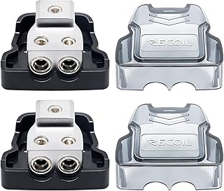 RECOIL 2-Way Power Distribution Block, 1 X 0/2/4 Gauge in / 2 X 4/8 Gauge Out Power Distribution Ground Distributor Block for Car Audio Amplifier Splitter 2 Pack