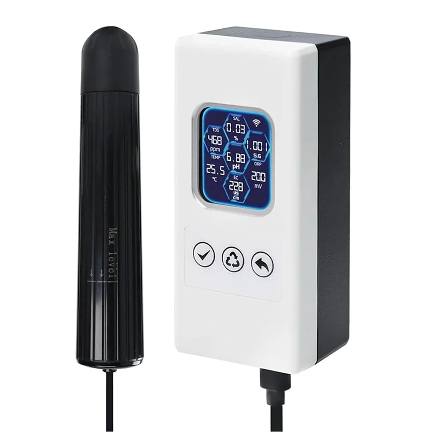 Water Detector, Digital Water Tester 7 in 1 Smart Quality Wireless WiFi Monitor for Aquarium Measures PH ORP TDS EC Salinity SG Temp,for Drinking Water