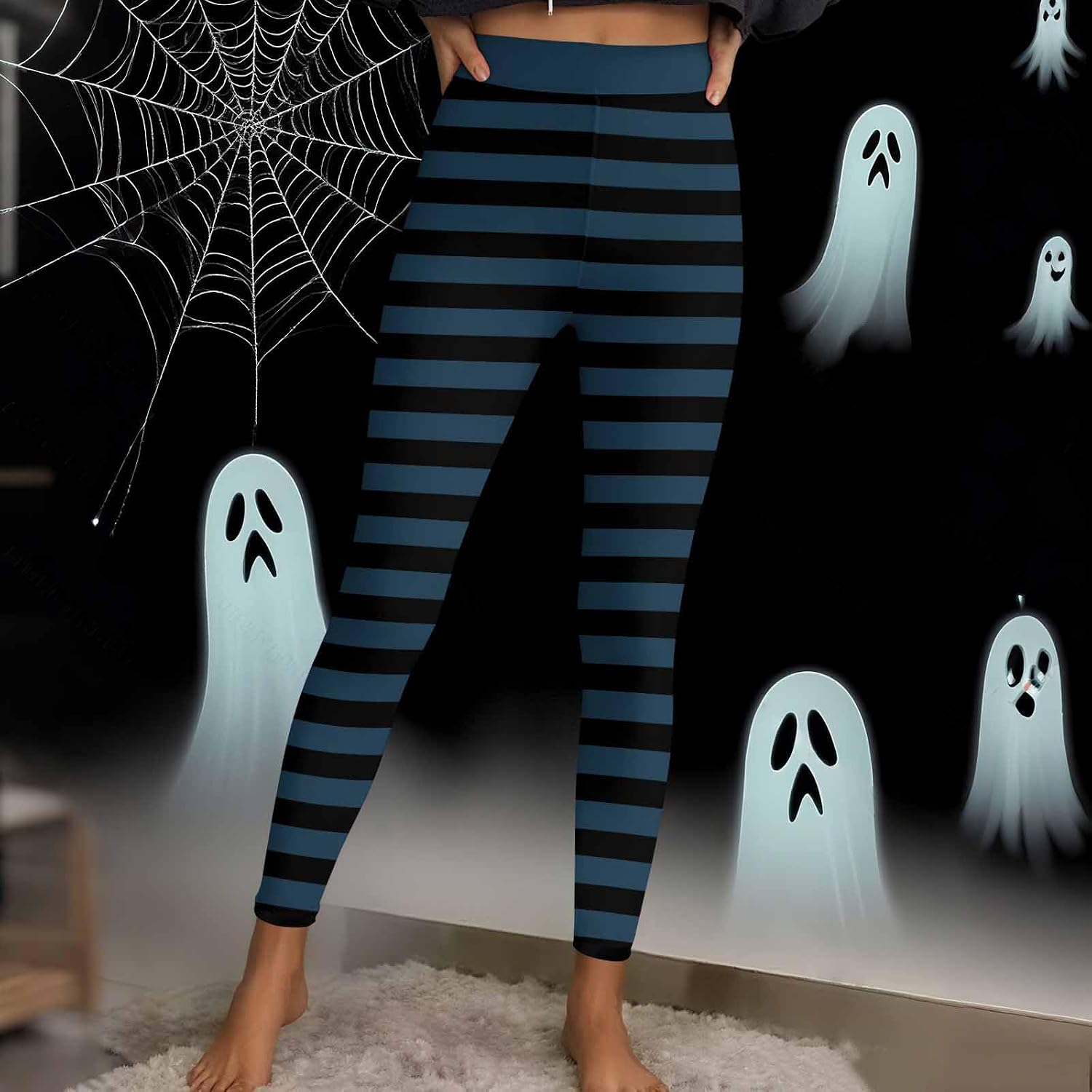 Tummy Control Leggings for Women Halloween Striped High Waist Yoga Pants Fall Fashion Stretch Tight Sports Legging
