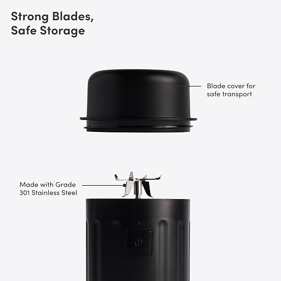 Beast GO Cordless, Premium Portable Blender for Shakes & Smoothies, 22oz Blending Vessel, Blends Ice & Frozen Fruit, Rechargeable USB-C Battery, Drinking Lid and Straw System (Carbon Black)