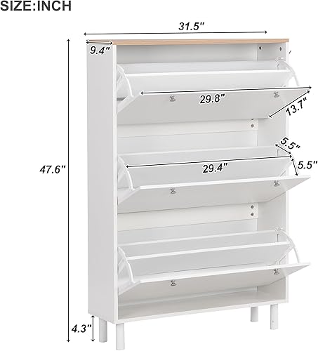 Miniatura 3 de Zapatero contemporáneo con 3 puertas abatibles, zapatero de madera independiente, organizador de almacenamiento de zapatos para entrada, pasillo,