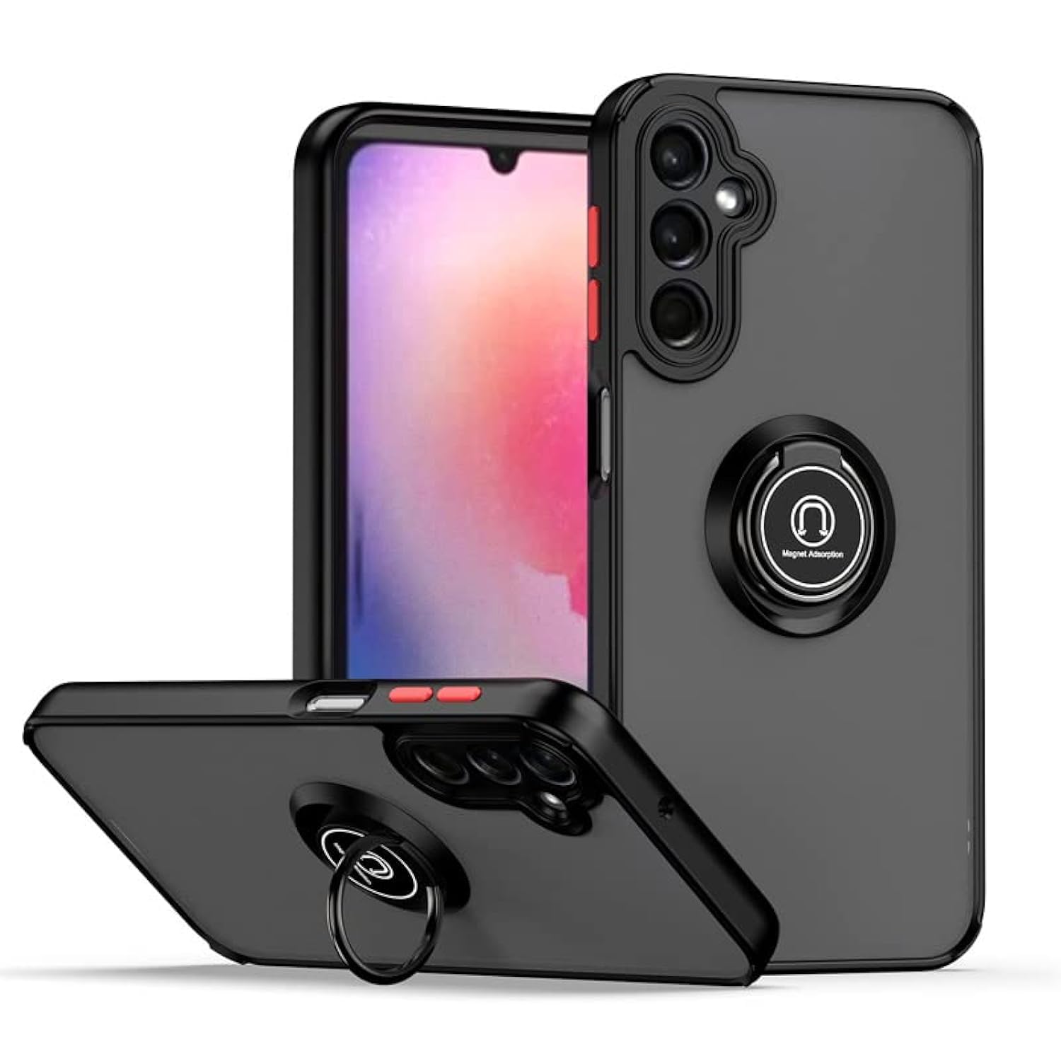 Zubitech Samsung Galaxy A24 Rotational Metal Ring Kickstand Cover Shockproof Bumper Matte Finish Hard Back Case Anti Fingerprint Magnetic Car Mount Cover for Samsung Galaxy A24 (Black)