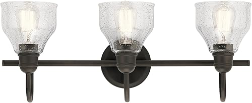 Miniatura 3 de Kichler Avery - Lámpara de baño de tocador de 24 pulgadas en bronce Olde, montaje en pared de baño vintage de 3 luces con vidrio semillado