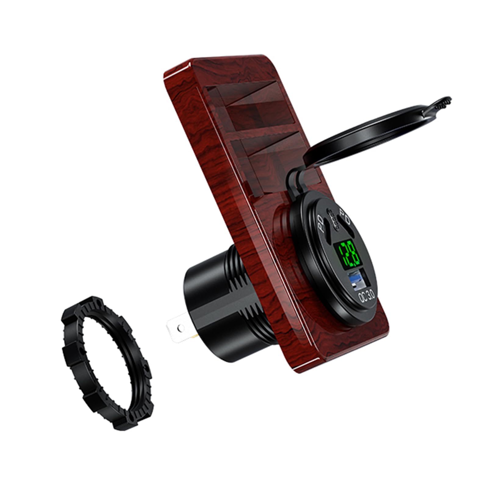 Adaptador de carga USB C para coche, 45 W, tipo C, 18 W, USB, enchufe USB rápido para coche, impermeable, con voltímetro digital LED Swi