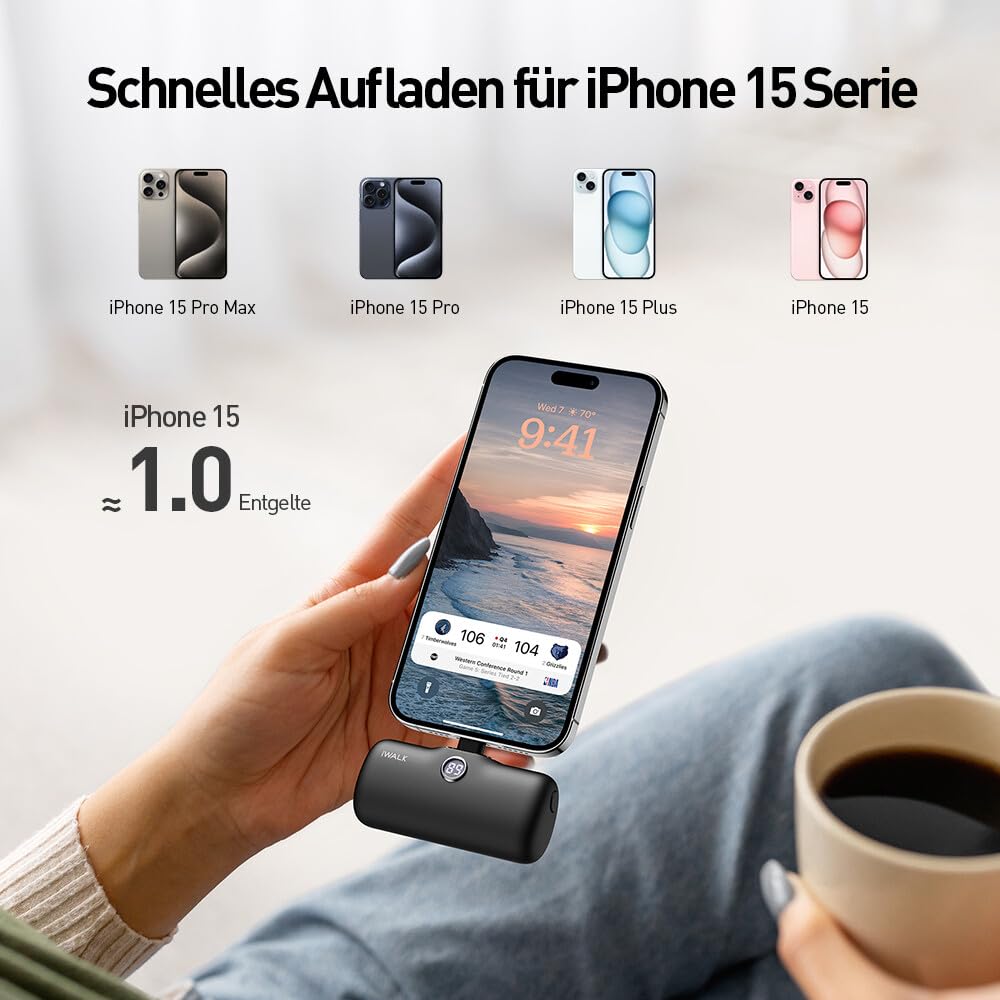 iWALK Caricatore Portatile 4800mAh USB-C, Power Bank Ricarica Rapida PD 20W Petit Batteria Esterna Compatibile con iPhone 16/16 Plus/15 Pro/15 Pro Max/iPad/AirPods Andriod Phone Samsung