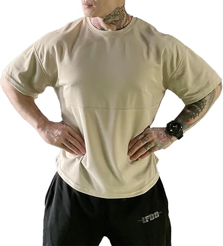 maytopia Camiseta de entrenamiento de gimnasio para hombre, camisas musculares de secado rápido, ajuste holgado, camiseta atlética de manga corta