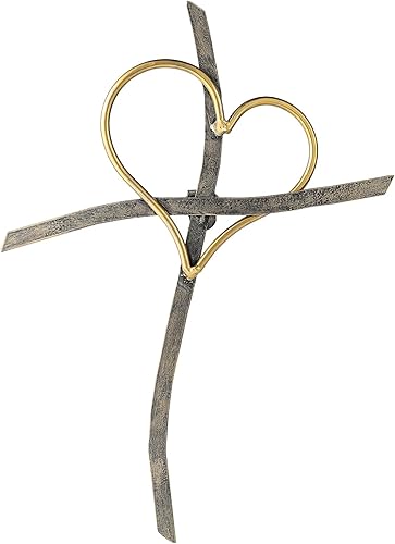 Miniatura 1 de Imerance Cruz de pared  Arte de pared religioso de cruces de metal con forma de corazón para pared, decoración de pared de cruz para sala de estar,