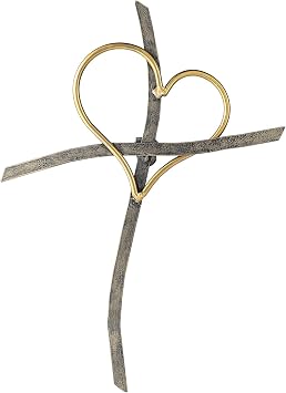 Wall Cross - Heart Metal Crosses Religious Wall Art for Wall