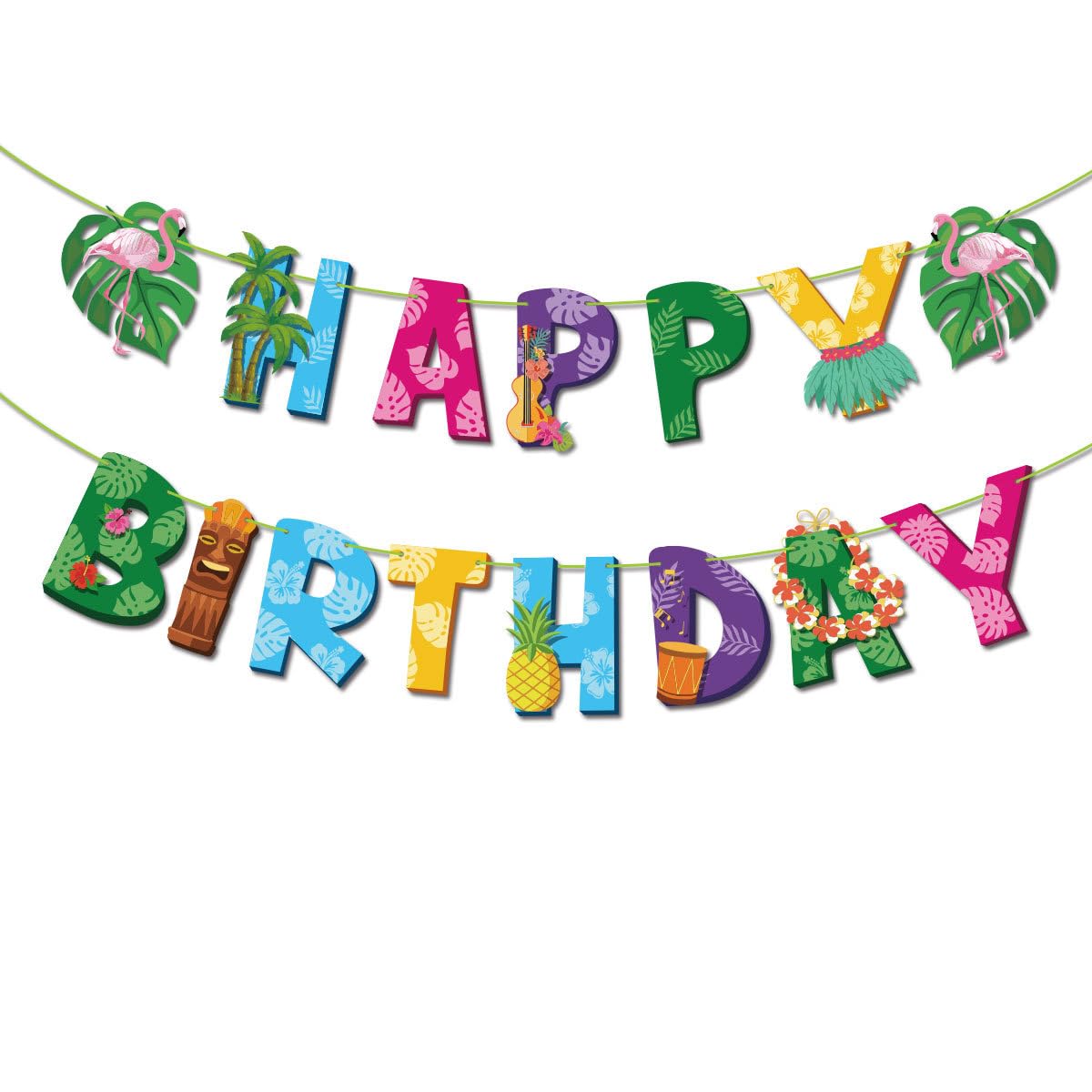 Hawaiian Happy Birthday Banner Hawaiian Tropical Party Decorations Summer Birthday Banner Luau Hanging Bunting for Summer Hawaiian Luau Beach Theme Party Decorations Supplies