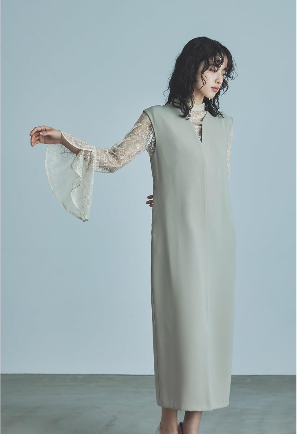 niana] ベルスリーブスリットドレス パーティードレス 結婚式