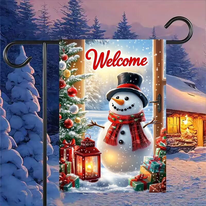 Christmas Garden Flags 12x18 Double Sided - Welcome Snowman Design, Small Burlap Winter Holiday Outdoor Xmas Yard, Porch Lawn Flags for Outside Decorations - Image 3