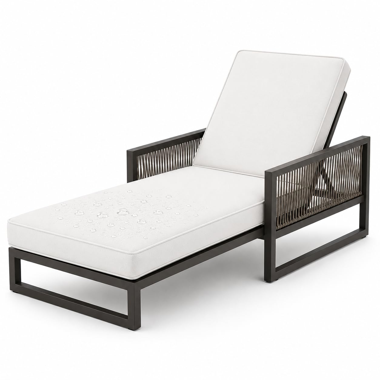 Cojines Tumbonas Jardin Exterior con Espuma 50D, Colchoneta Tumbona Exterior con Reposabrazos Y 6 Correas, Cojín De Recambio Repelente Al Agua para Terraza Piscina,Blanca,183x53x6cm