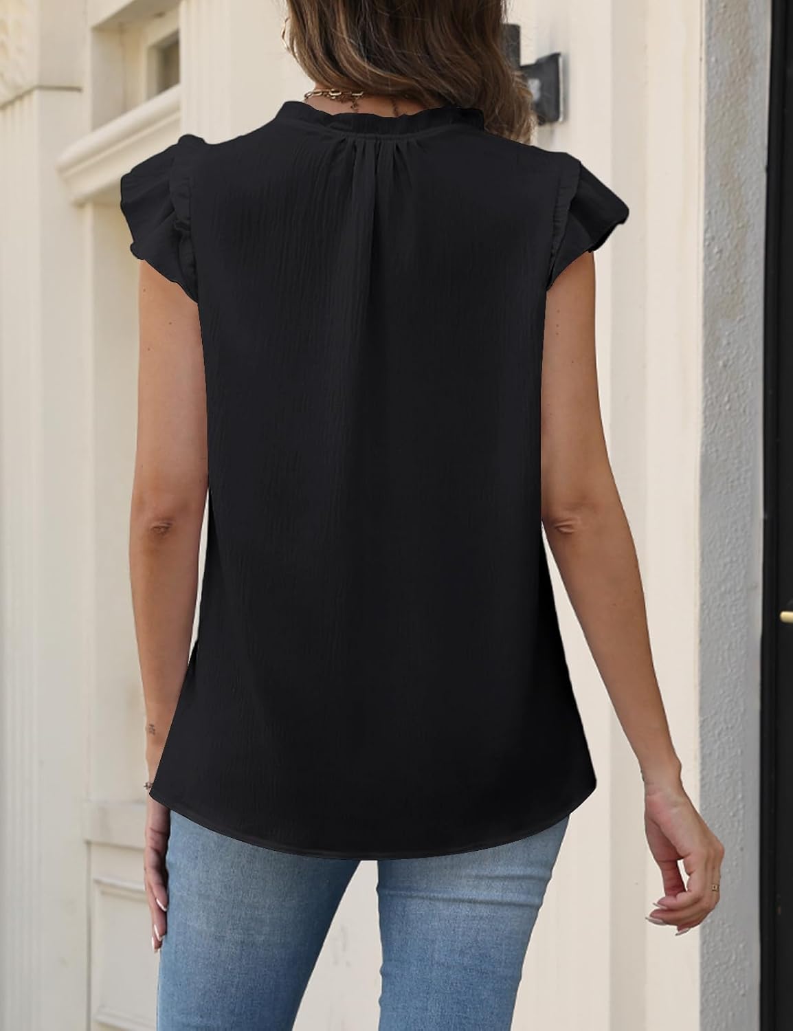 CiCiBird Boho Tops for Women Dressy Casual V Neck Blouses Summer Ruffle Short Sleeve Shirts - Image 2