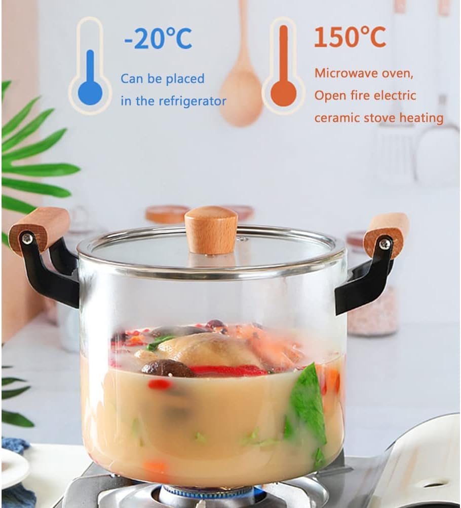 Transparent Heat-Resistant Stew Pot, Glass Pot Casserole Blooming Heat-Resistant Glass Lid Frying Pan Pasta Pot Cooking Utensils,Gas Stove,2.5L