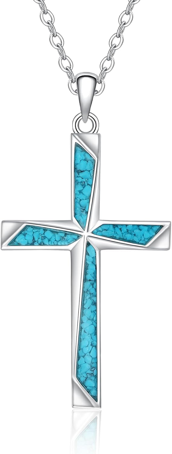 Cross Necklace for Women Sterling Silver Turquoise Religion Faith Cross Necklace Abalone Christian Jewelry Mothers Day Birthday for Women Gifts