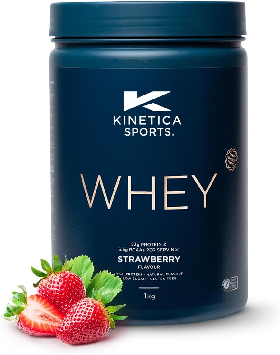 โ Sports Whey Protein Powder - Strawberry, 1 Kg, 33 Servings | 23g Protein, 5.5g BCAA Amino Acid & 4.32g Glutamine | Recovery Shake for Optimum Nutrition | WADA & Informed Sport Approved