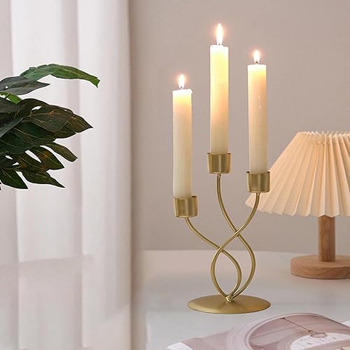 Juego de portavelas de latón dorado, portavelas cónicos de metal, portavelas vintage, regalo de inauguración de la casa para centro de mesa de boda,