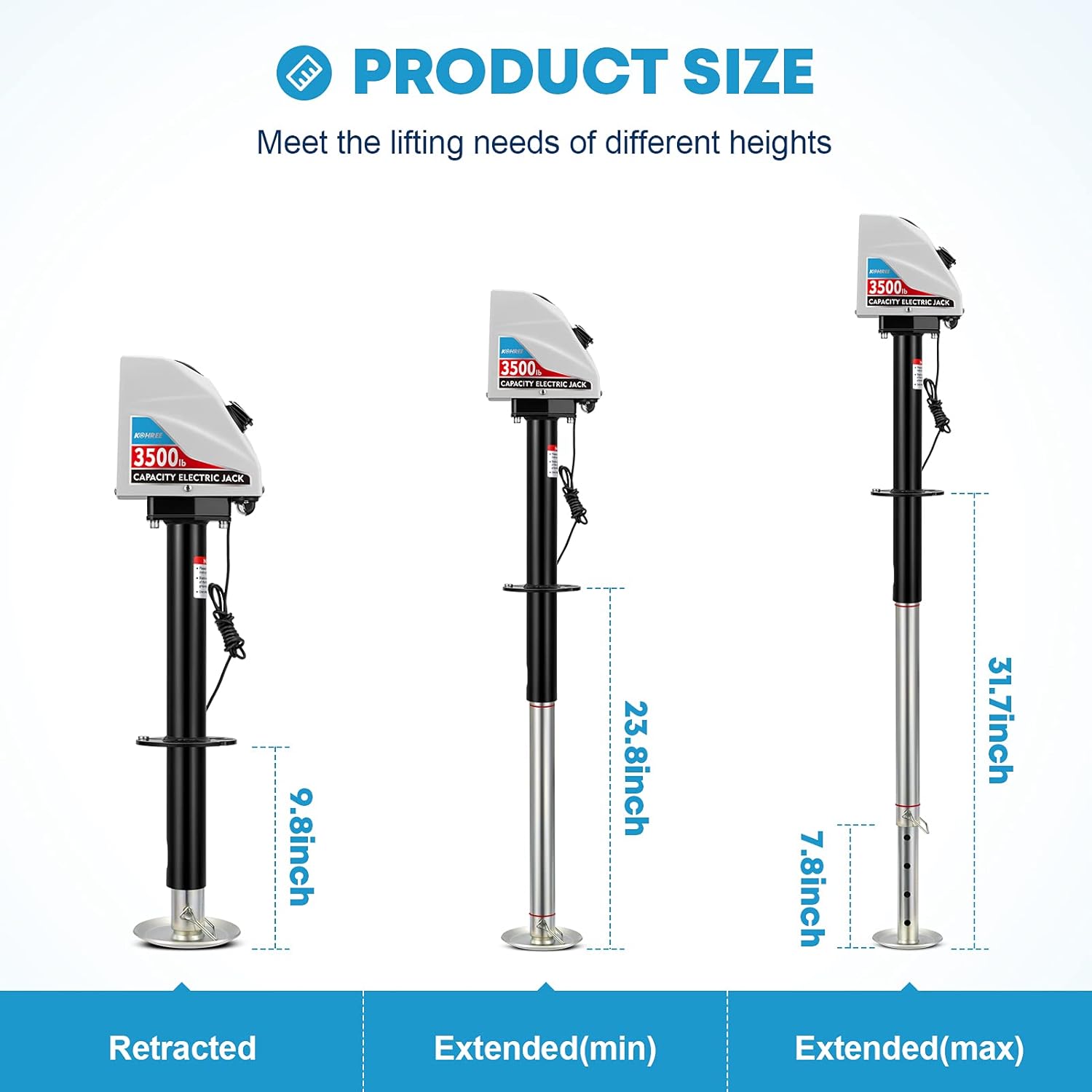 Kohree Electric Trailer Jack A-Frame up to 3900lbs, RV Electric Power Tongue Jack for Travel Trailer Camper, with Drop Leg & Weatherproof Jack Cover, 22" Lift, 12V DC, White : Automotive