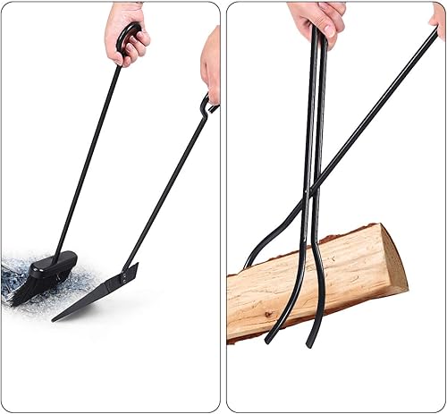 Miniatura 7 de Tangkula Estante para leña con 4 herramientas para chimenea, soporte para leña con herramientas de montaje para chimenea, incluye cepillo, pala,