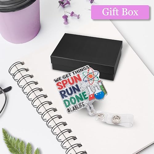 Miniatura 3 de Spun Run Done Lab Life - Carrete retráctil con purpurina plateada con clip, divertido soporte para tarjetas de identificación científica, regalo
