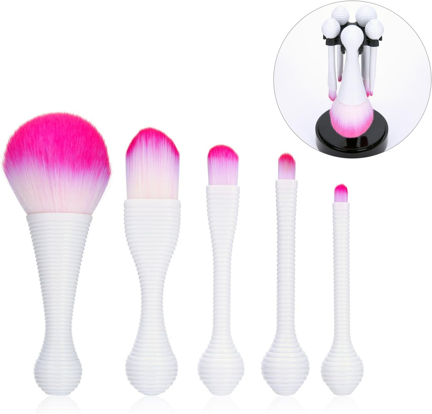 Lolipop Makeup Brushes Set, 5pcs Professional Tiny Face Brush with Holder for Cosmetics Foundation Eye Shadow Lip Brushes in Portable Travel Case with Bracket for Easy Hang & Dry