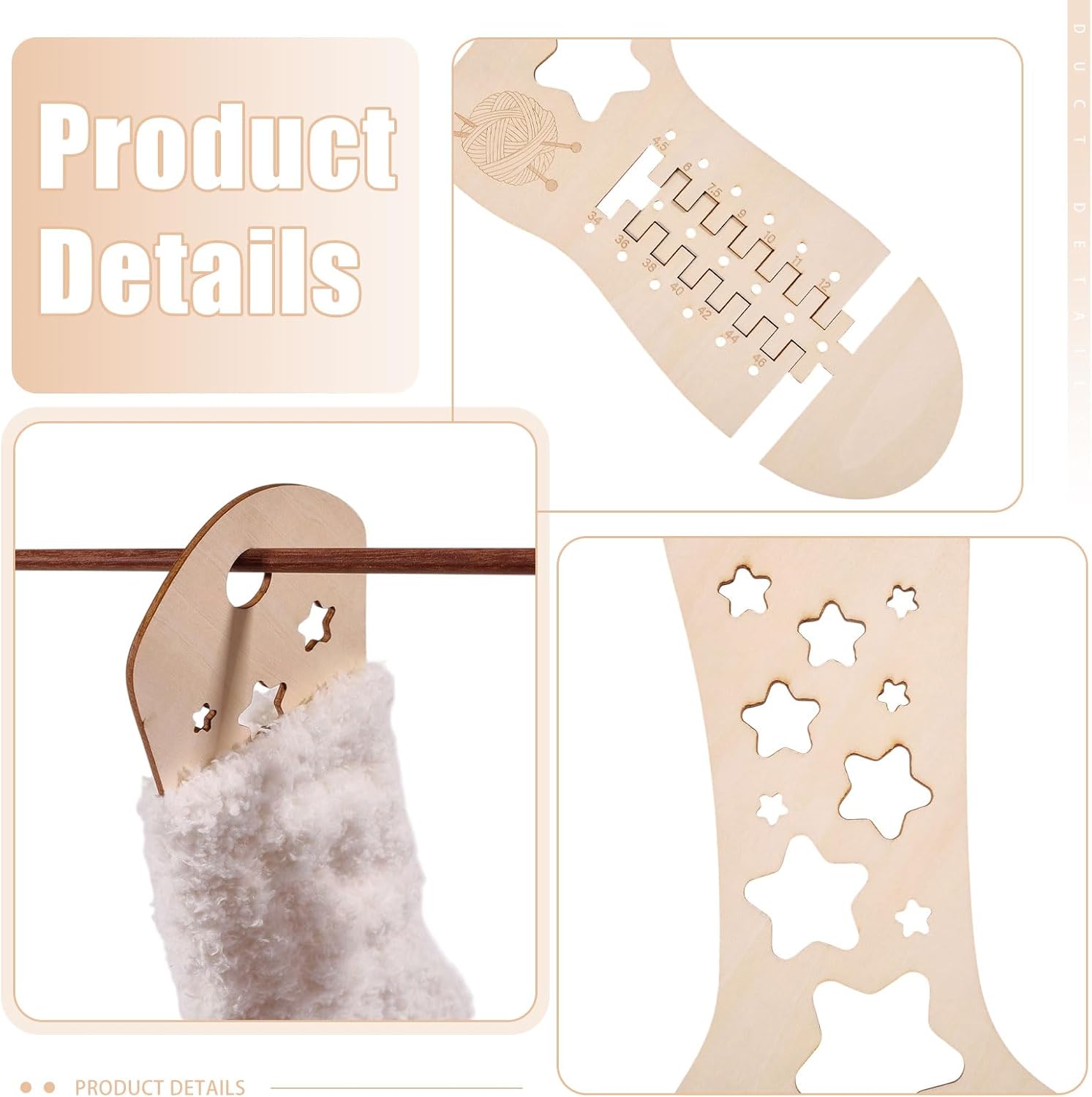 FREEBLOSS 4pcs Wooden Sock Blockers 9.1x8.7x0.1'' Adjustable Knit Sock Ruler Tool Socks Shaper for Knitter Beginners