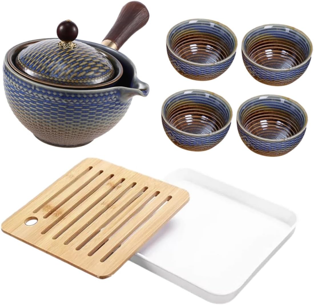 IMIKEYA Elegant Rotating Tea Maker Tea Service Set Ceramic Rotatable Teapot Portable Cups for Home Office Travel