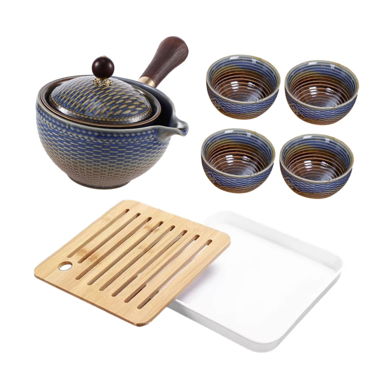 Juego de Té de Cerámica 1 Set de Viaje Portátil para Hogar | Bambú y Madera, Bolsa de Almacenamiento, Diseño Elegante, para Apasionados del Té, Formato Compacto