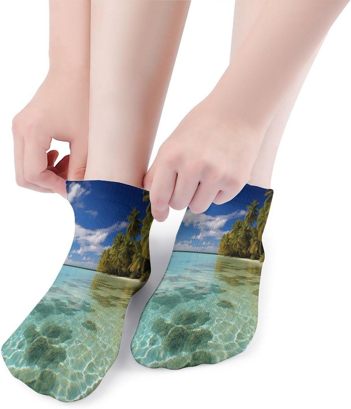 Socks for Men Women 5 Pairs Short Ankle Socks | Aitutaki Lagoon, Cook Islands Low Cut Casual Crew Sock Cute Breathable Athletic Socks Non Slip No Show Sock